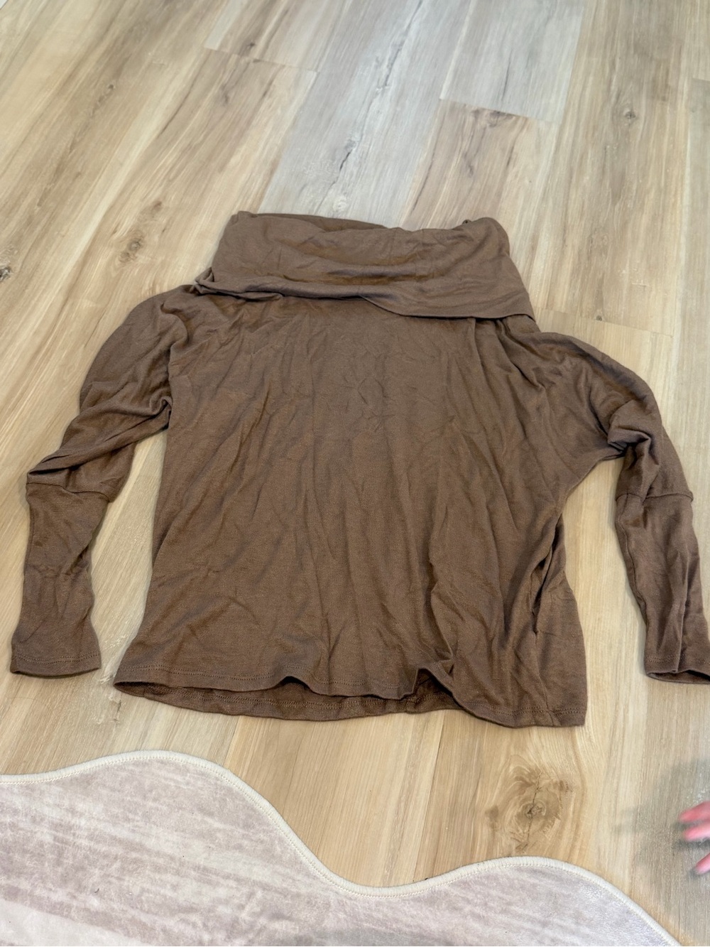 Cozy Brown Off-Shoulder Long Sleeve Top